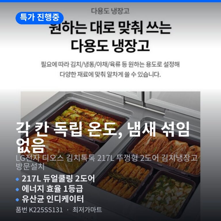 LG 디오스 김치톡톡 김치냉장고 K225SS131 뚜껑형 2도어 최저가 할인