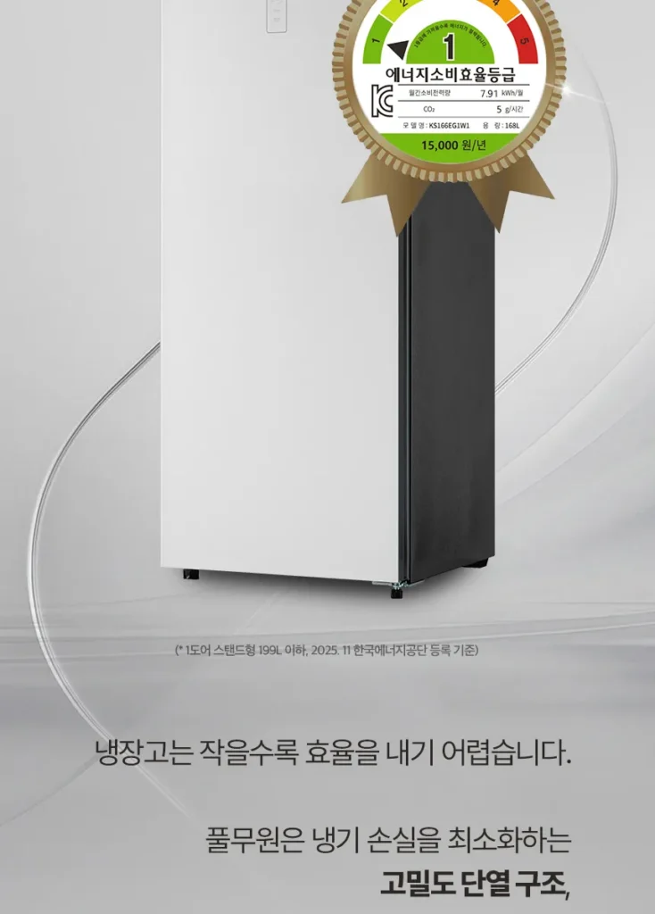 풀무원건강생활 김치간 168L 1도어 스탠드형 김치냉장고 방문설치, 루미화이트, KS166EG1W1 제품 사진 4